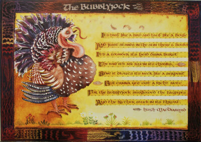 Nicky Sanderson, The Bubblyjock (turkey), Scots Nursery Rhymes, commissioned by Scottish Book Trust, watercolour & oil pastel on paper, 2005