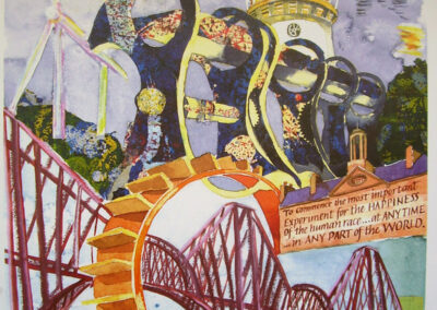Nicky Sanderson, The Story of Scotland Triptych, Part 3 Modern Resources, commissioned by the Scottish Tourist Guides Assoc., mixed media on paper, 2003, 30 x 43cm