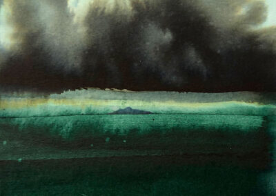 Nicky Sanderson, Firth of Forth, Break in the Clouds, Inchkeith, watercolour and ink, 25 x 35 cm, 2020