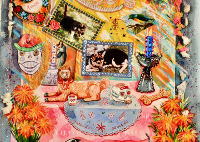 Nicky Sanderson, Mexico, Altar to my Dead Dogs, watercolour and collage on paper, 1985, 53 x 73cm