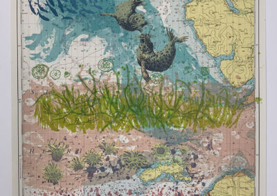 Nicky Sanderson, Rum to Loch Bracadale, screenprint on repurposed marine chart, 2023, 42 x 60cm