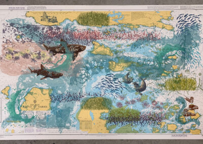 Nicky Sanderson, Sound of Harris, screenprint on repurposed marine chart, 2023, 71 x 110cm