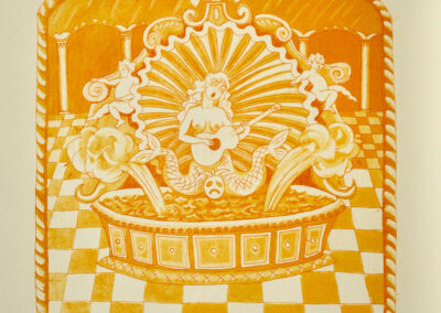 Nicky Sanderson, Mexico, Mermaid Fountain, etching and aquatint with yellow ink, 1983, 30 x 40cm