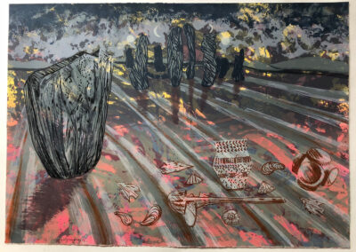Nicky Sanderson, Sacred Landscape of Calanais, screen print, 76 x 56cm, 2018