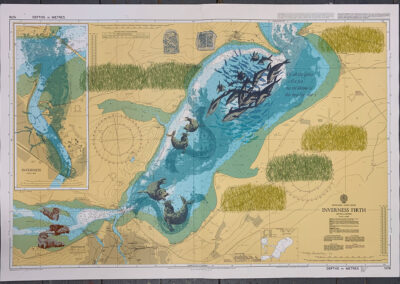 Inverness Firth, screenprint on repurposed marine chart, 2023, 104 x 72cm, no longer available
