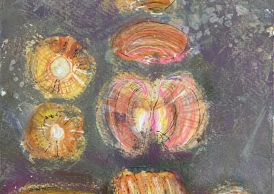 Yellow Shells at Portobello Beach, mixed media on paper, 2022, 25 x 35cm AVAILABLE £195 framed