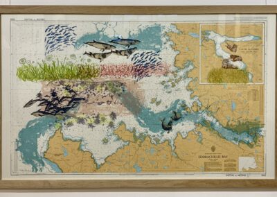 Nicky Sanderson, Eddrachillis Bay, Lochs Glencoul and Glendhu, screen print on repurposed marine chart, 2023, 121 x 77 cm, AVAILABLE £430 framed