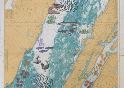 Sound of Jura, Northern Part, screen printed repurposed marine chart, 2024, 71 x 114 cm, AVAILABLE unframed £275 Nicky Sanderson