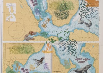 Plans on the West Coast of Scotland, screen printed repurposed marine chart, 2024, 71 x 114 cm, AVAILABLE unframed, £275 Nicky Sanderson