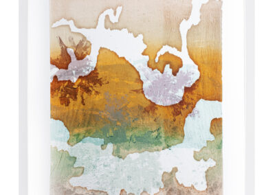 Nicky Sanderson Ghostly Traces: Pink Shore (frontlit), unique screenprint on tissue paper, mounted between clear acrylic sheets, 2024, 53 x 43 cm, AVAILABLE £250 framed.